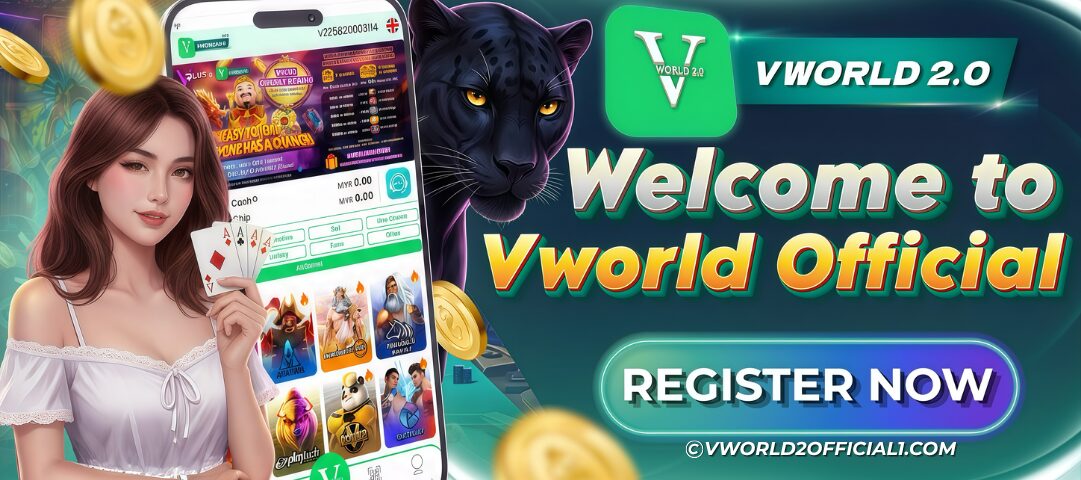 VWorld 2.0 register now promotional banner with mobile game interface